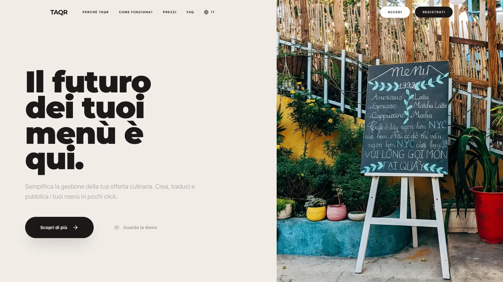 The TAQR home page: the future of your menus is here